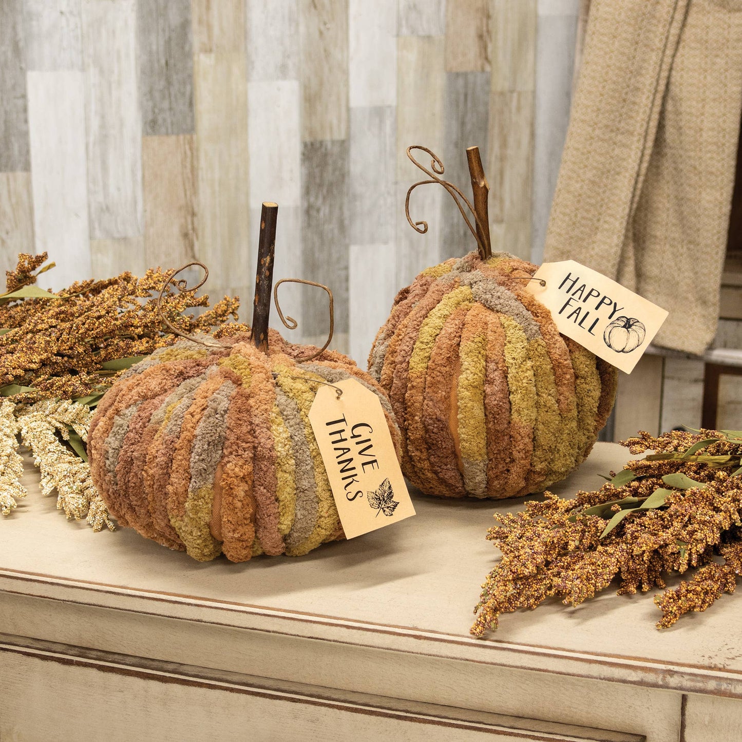 Harvest Chenille Give Thanks Pumpkin - 9" dia