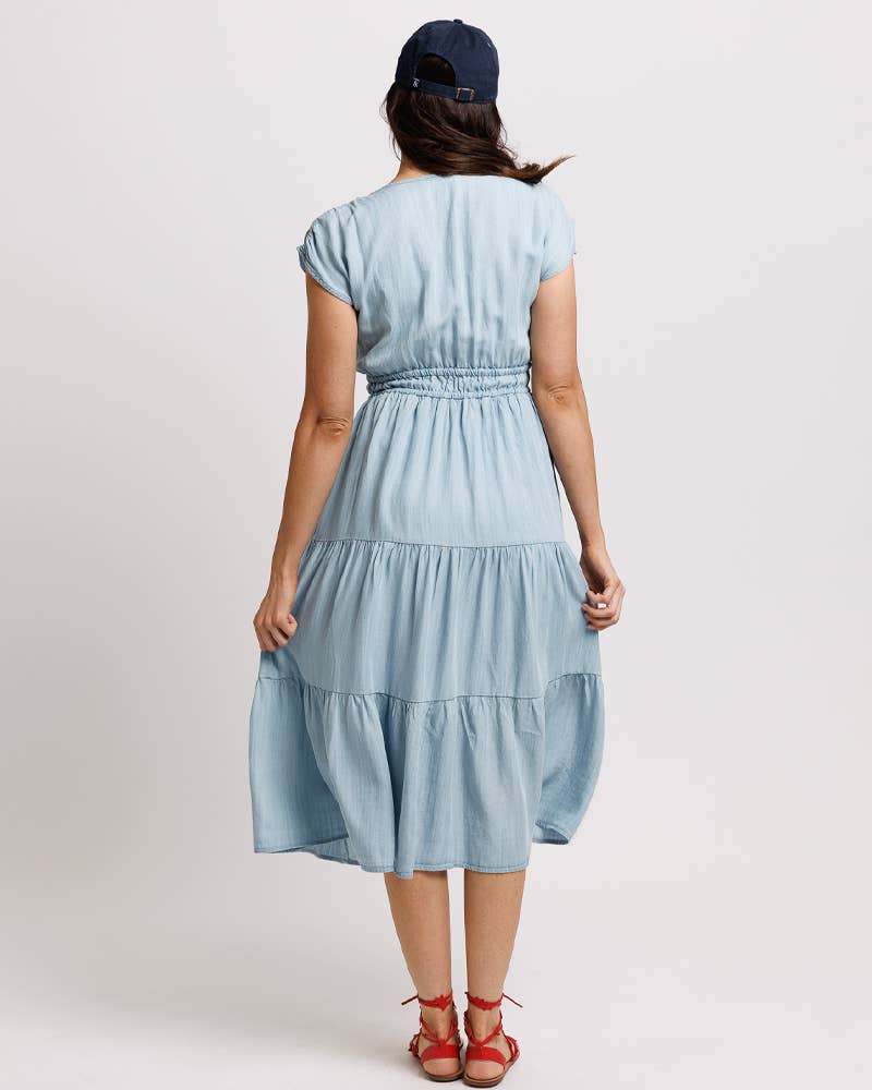 Maisie Blue Cap Sleeve V-Neck Dress with Pockets