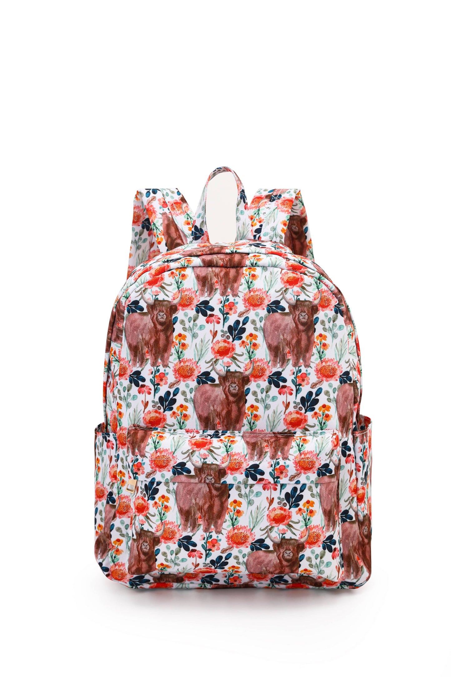 Girl Highland Cow Flower Printed Backpack