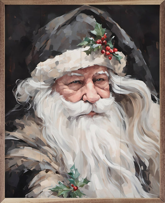 Wise Grayscale Santa 8x10 Wooden Sign