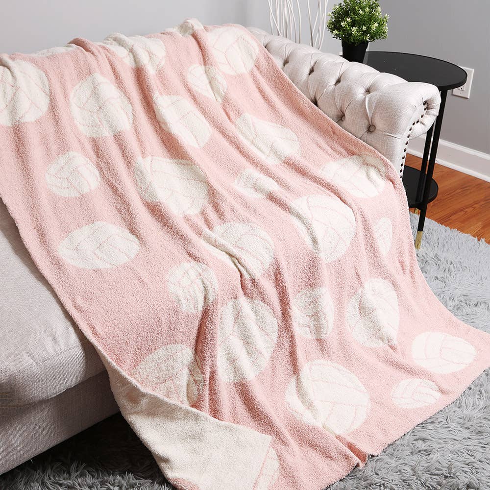Pink Volleyball Throw Reversible Blanket