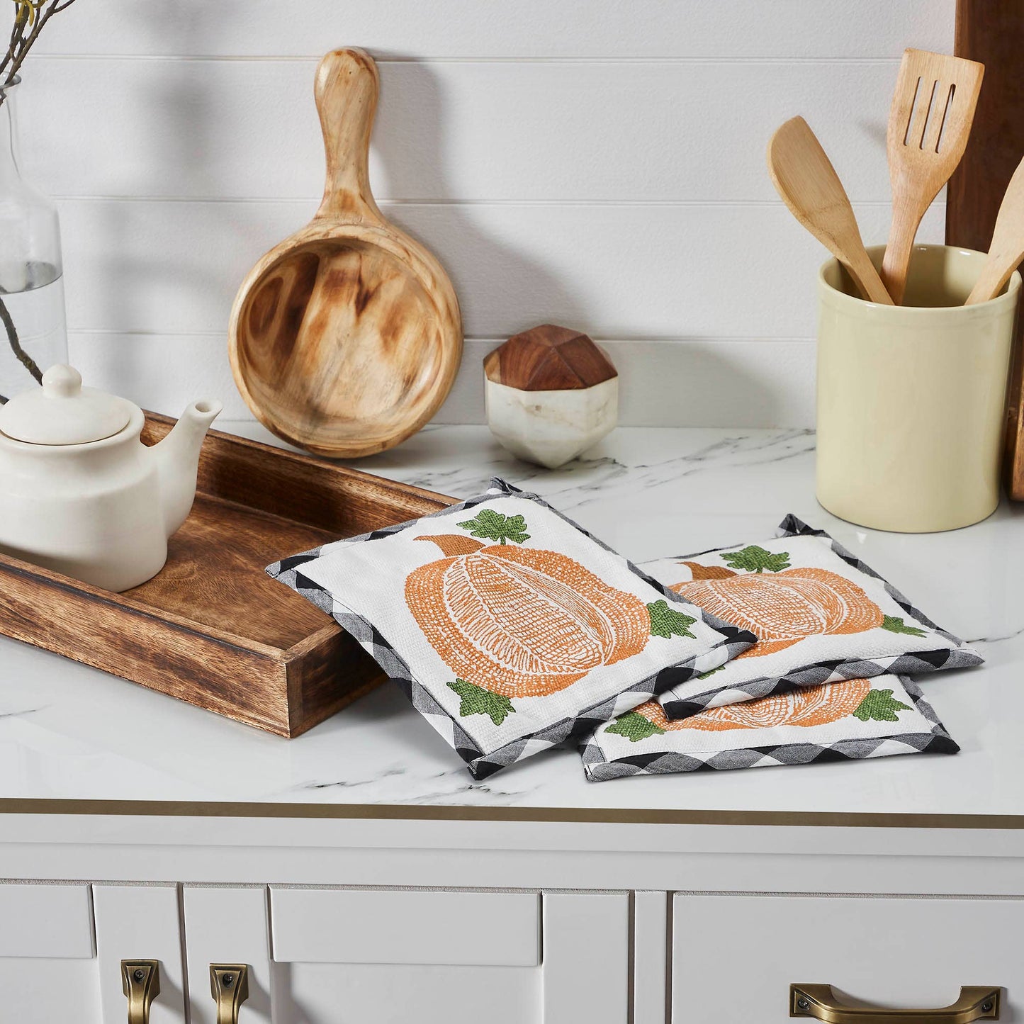 Check Pumpkin Quilted Cotton Trivet Hot