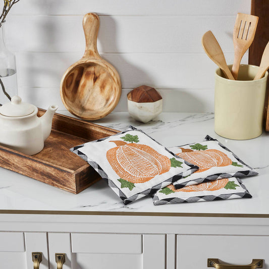 Check Pumpkin Quilted Cotton Trivet Hot