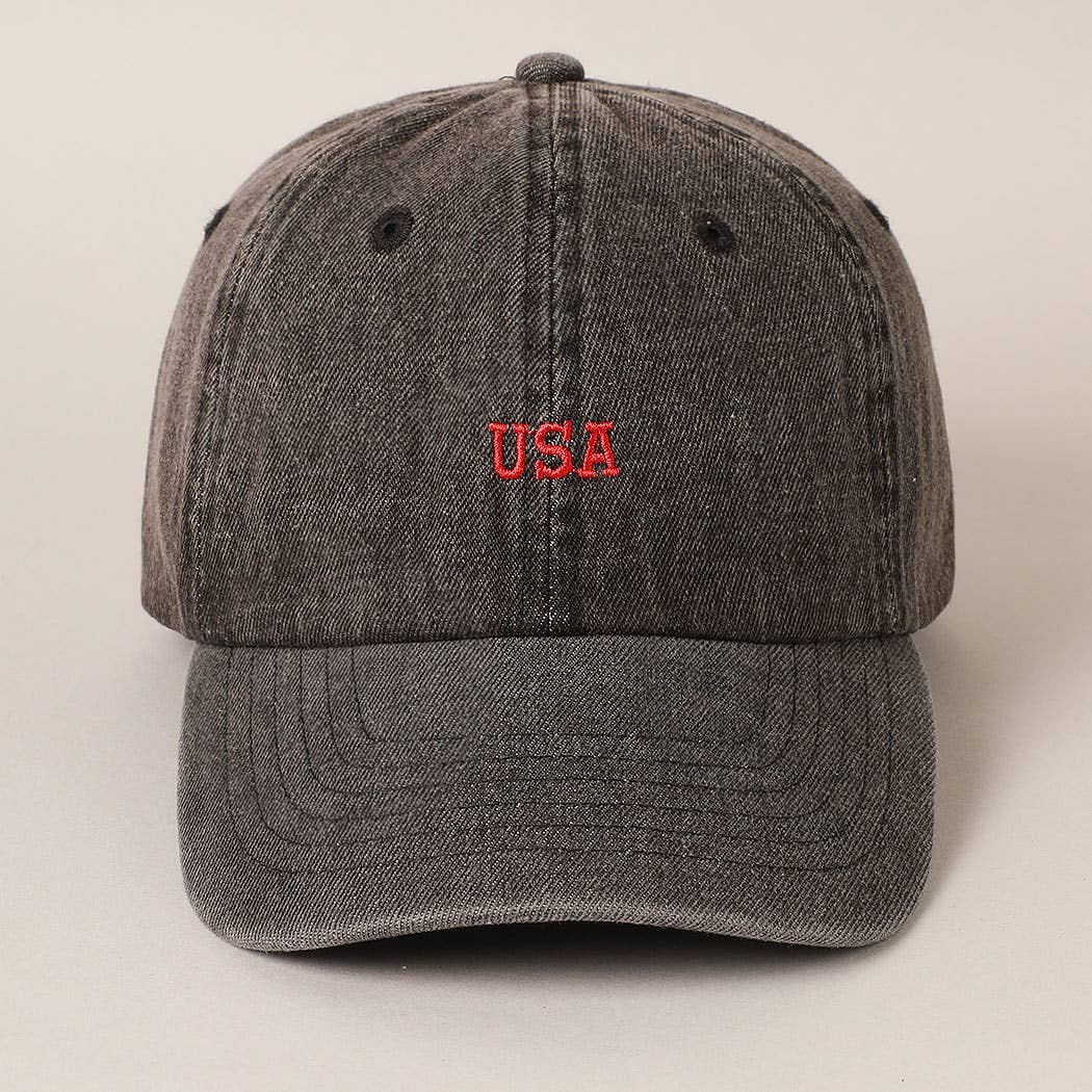 Embroidered Denim USA Baseball Cap