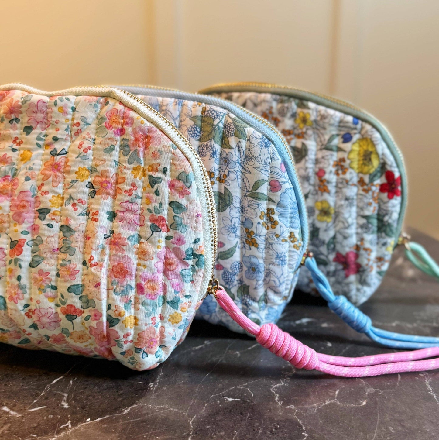 Vintage-Inspired Quilted Floral Cosmetic Case assorted