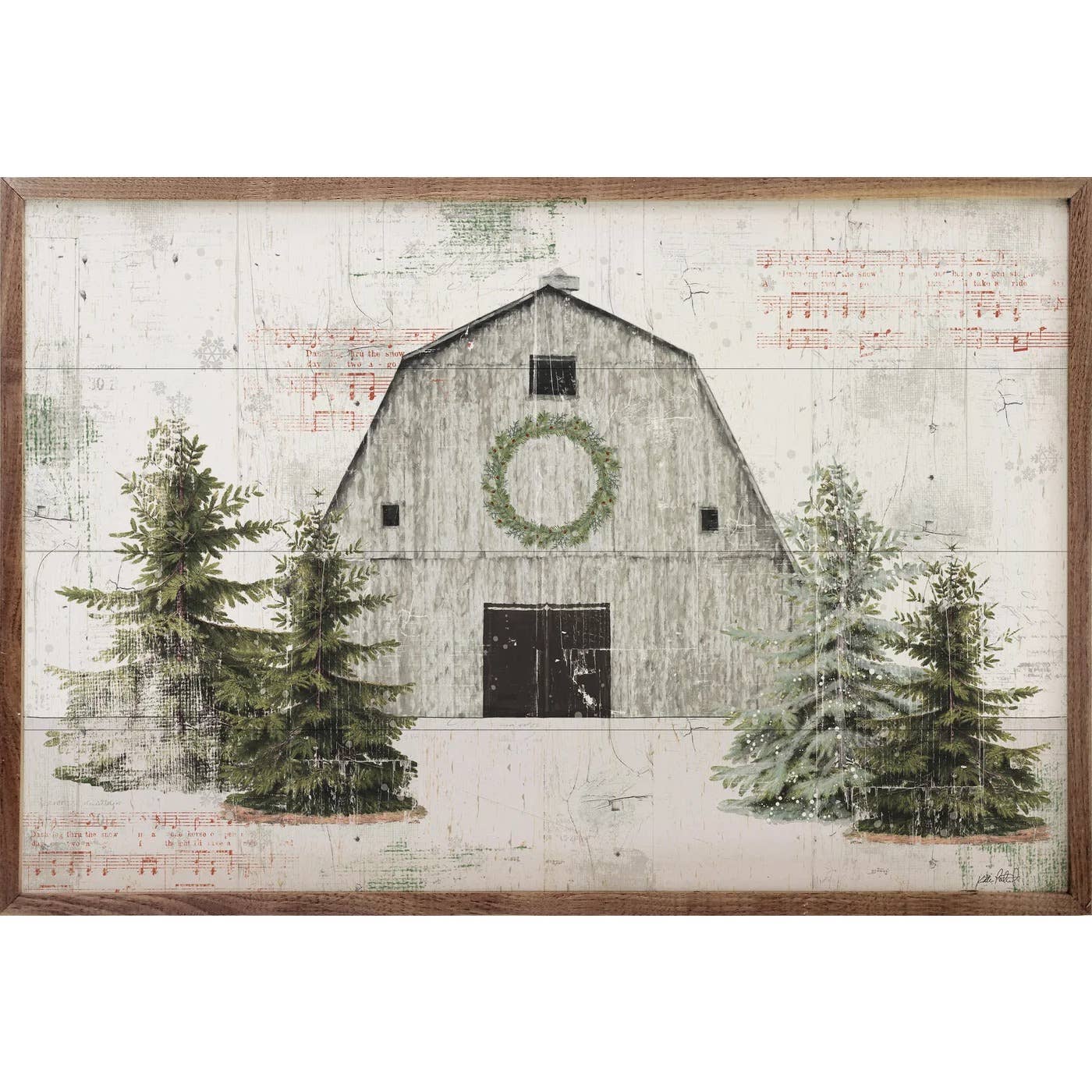 Wooded Holiday Barn 16x10 Wooden Sign