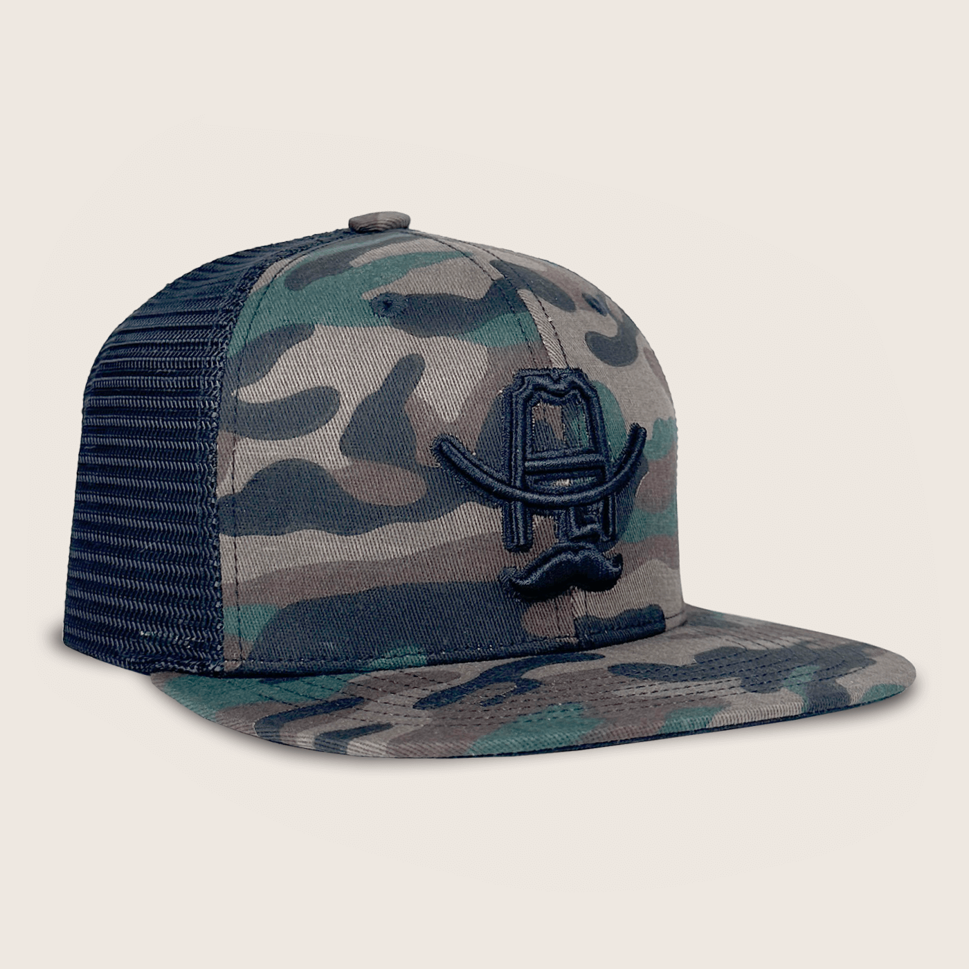 Hank 3D Flat Bill Green Camo Trucker Hat