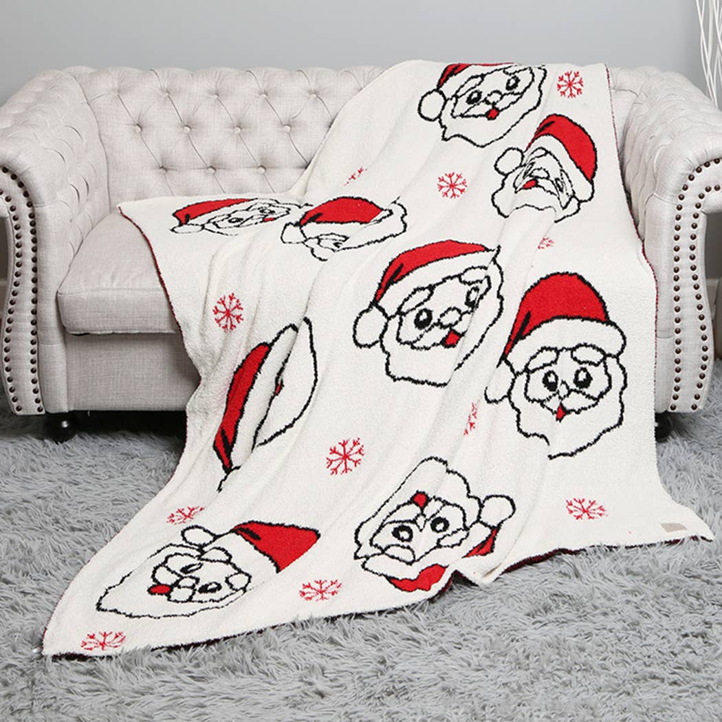 Christmas Santa Pattern Cozy Soft Throw Blanket : SANTA / ONE SIZE