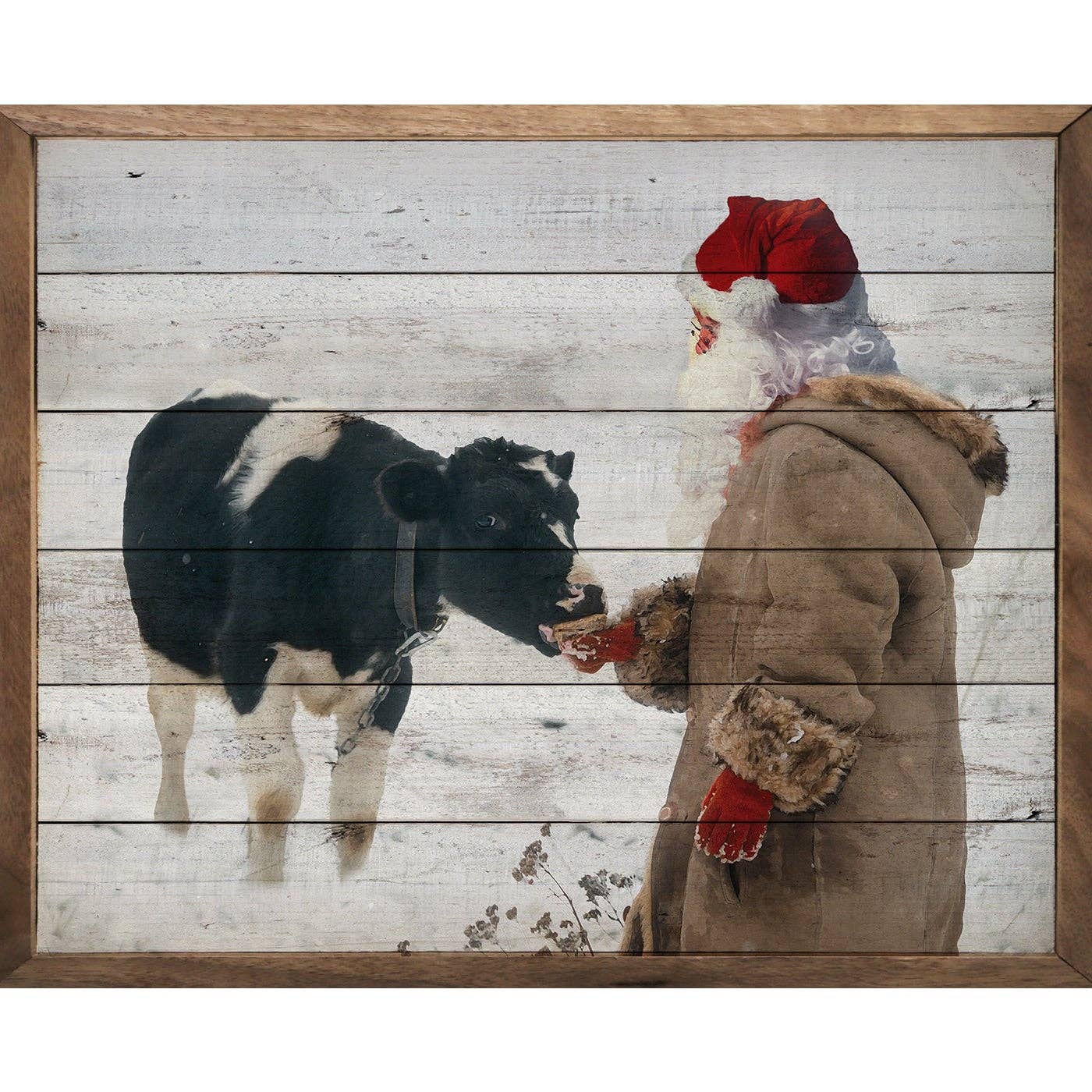 Santa And Calf 10x8 Wooden Sign