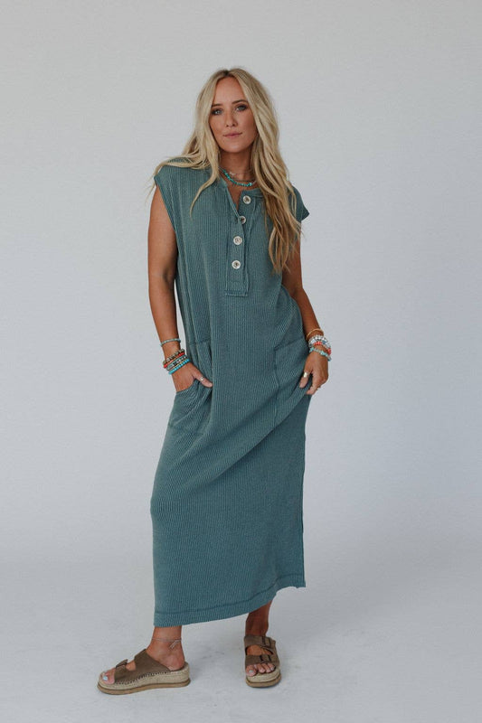 Madeline Textured Moss Maxi Dress