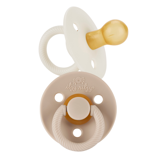 Itzy Soother™ Natural Rubber Paci Sets: Coconut + Toast 6-18 M