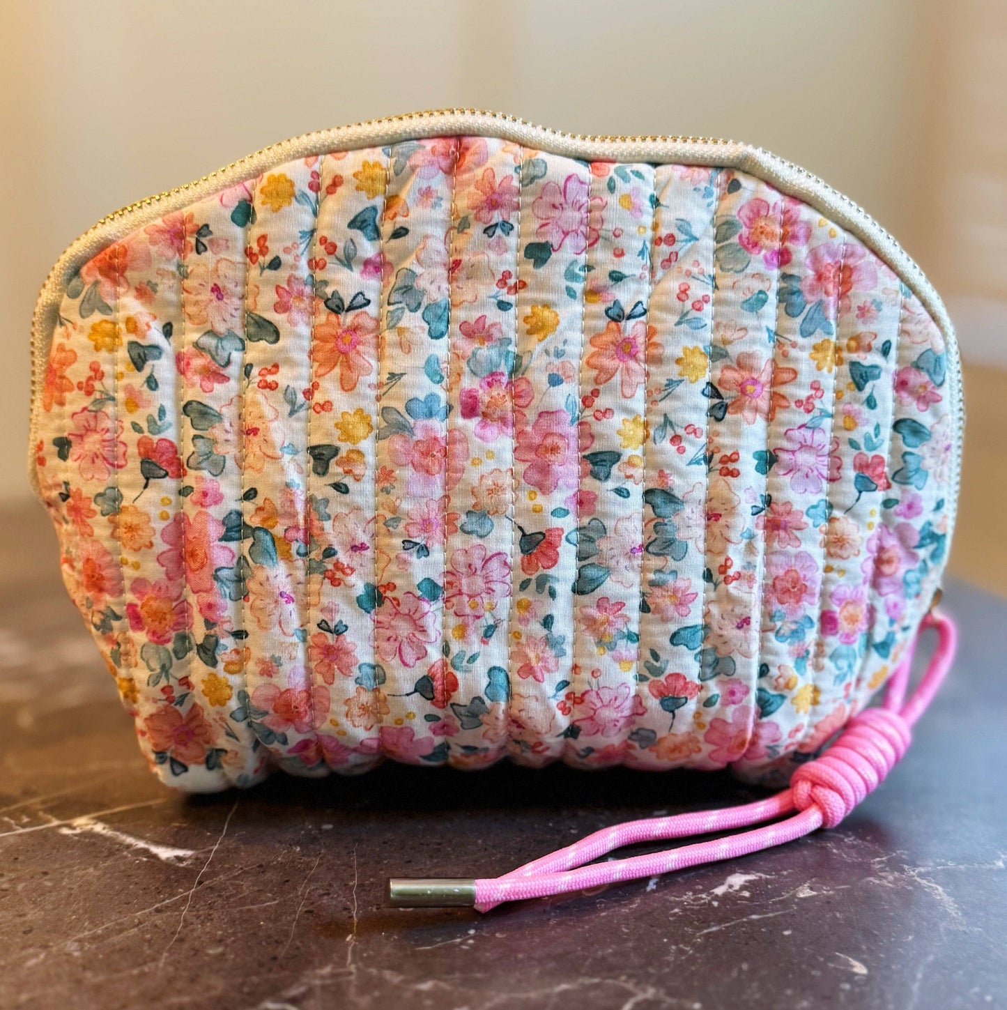 Vintage-Inspired Quilted Floral Cosmetic Case assorted