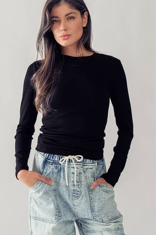 Solid Knit Casual Long Sleeve Top