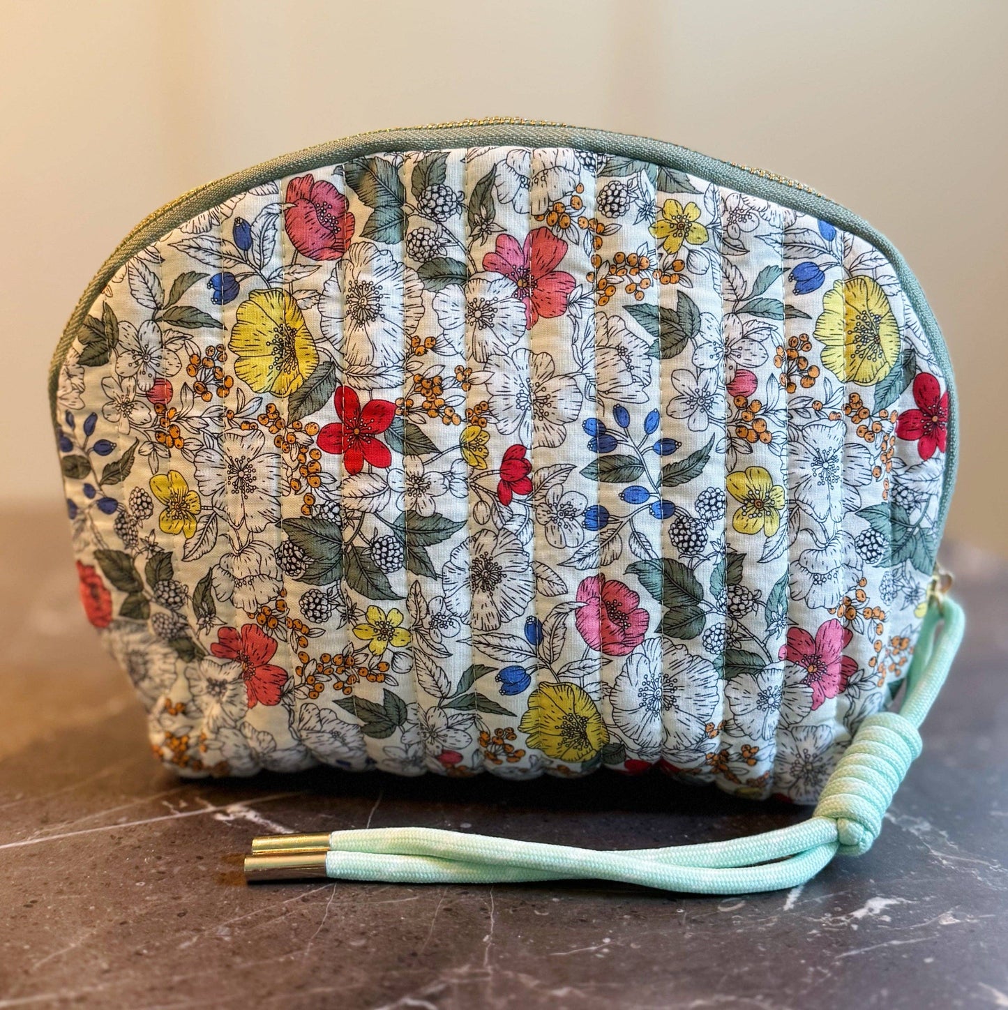 Vintage-Inspired Quilted Floral Cosmetic Case assorted