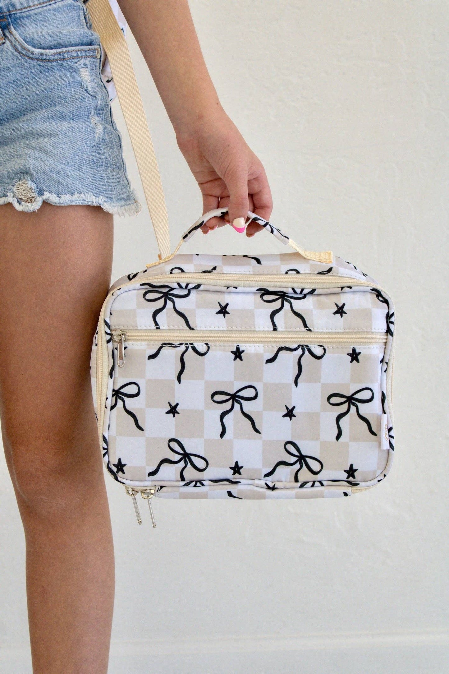 Neutral Checkered Bow Lunchbox