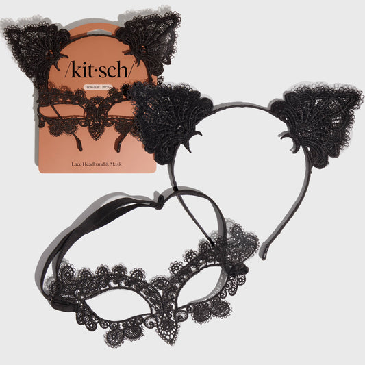 Lace Headband & Mask 2pc Set - Black Cat