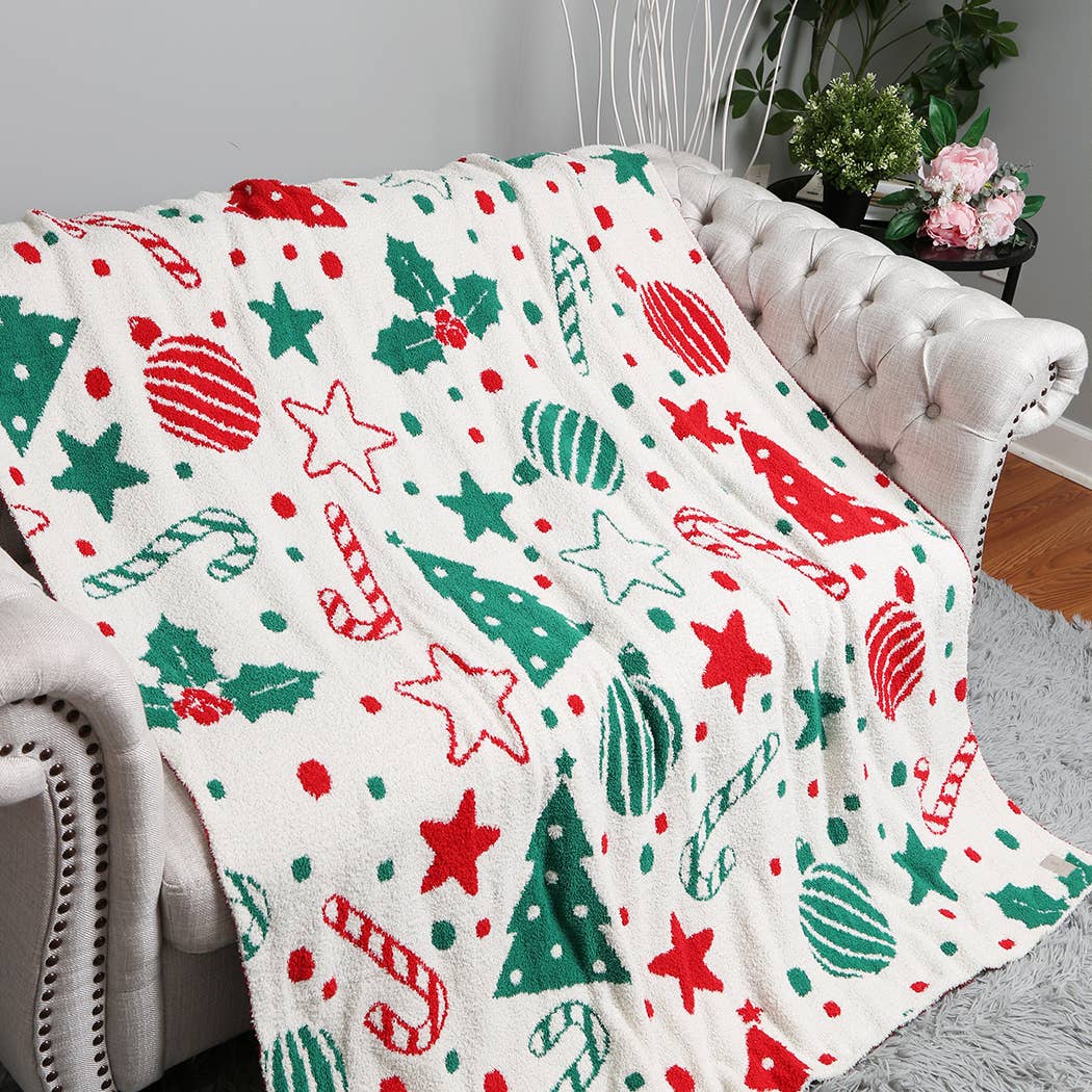 Festive Holiday Pattern Print Cozy Throw Blanket: GNRD / ONE SIZE