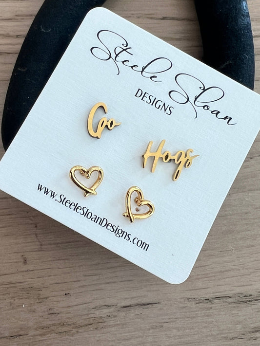 Go Hogs! Razorbacks & Hearts| Earrings