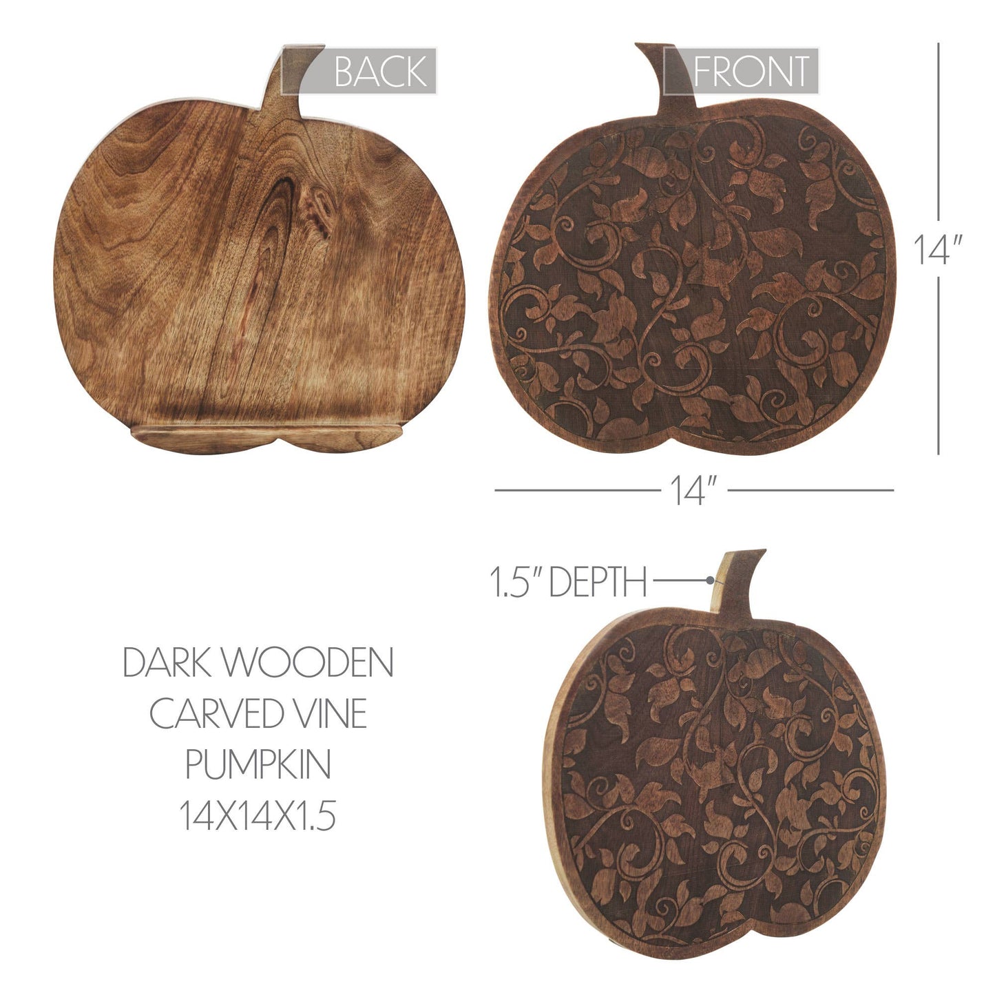 Dark Rustic Wooden Carved Pumpkin