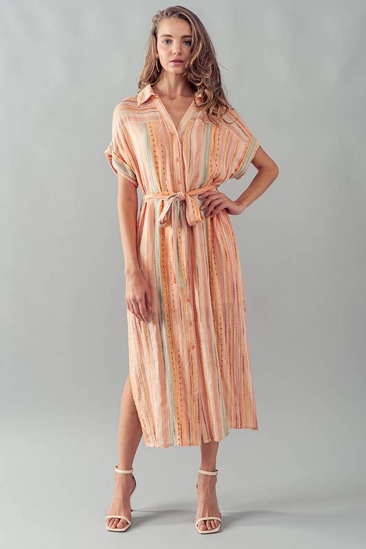 Stripe Maxi Blush Shirt Dress