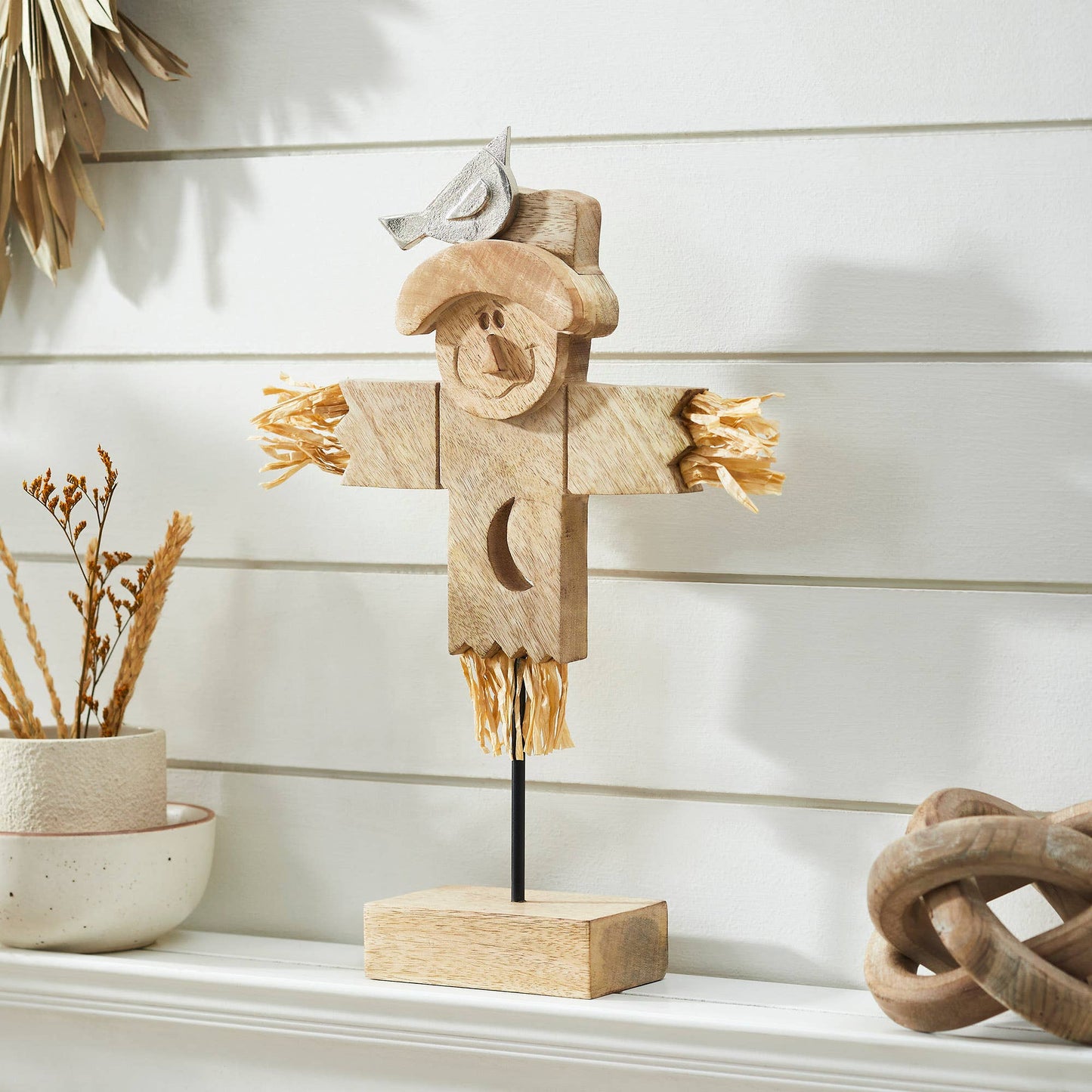 Natural Wooden Scarecrow Figurine