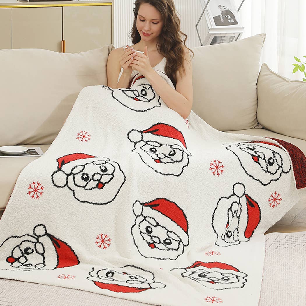 Christmas Santa Pattern Cozy Soft Throw Blanket : SANTA / ONE SIZE