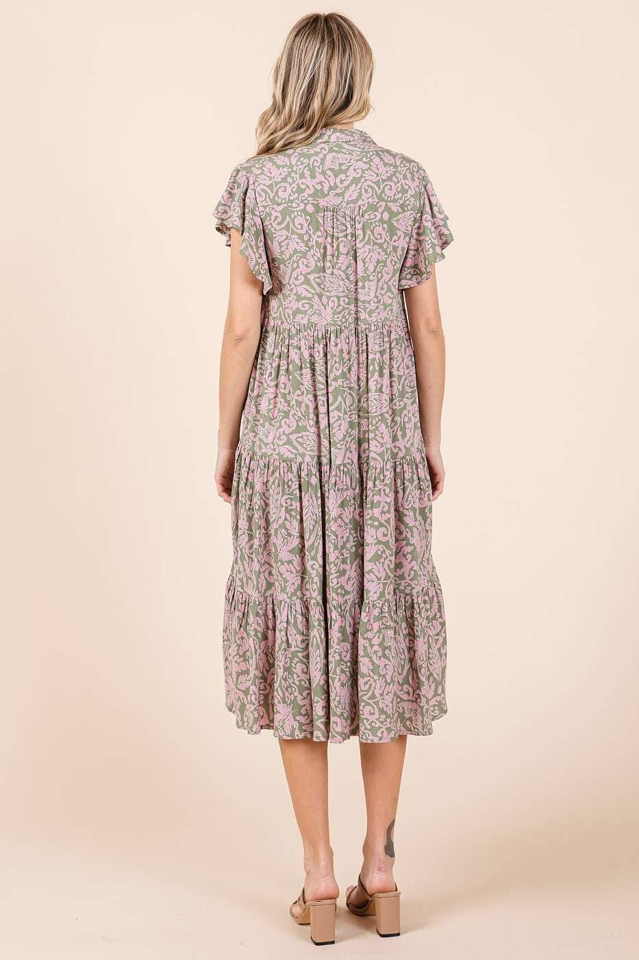 Abstract Print Ruffle Tier Empire Midi Dress