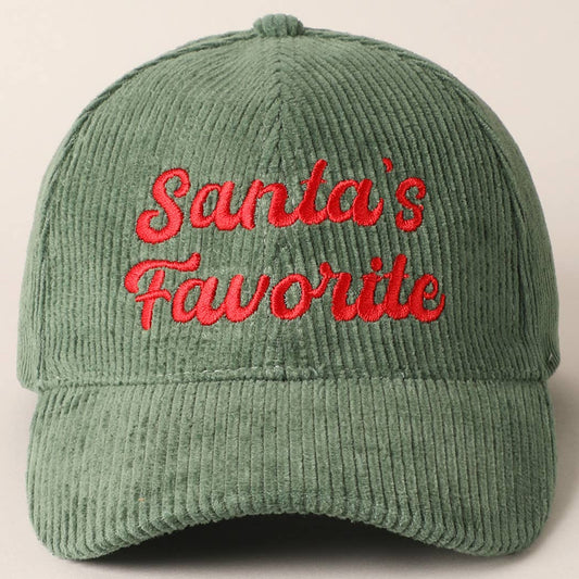 Santa's Favorite Embroidery Corduroy Cap: SAGE / ONESIZE