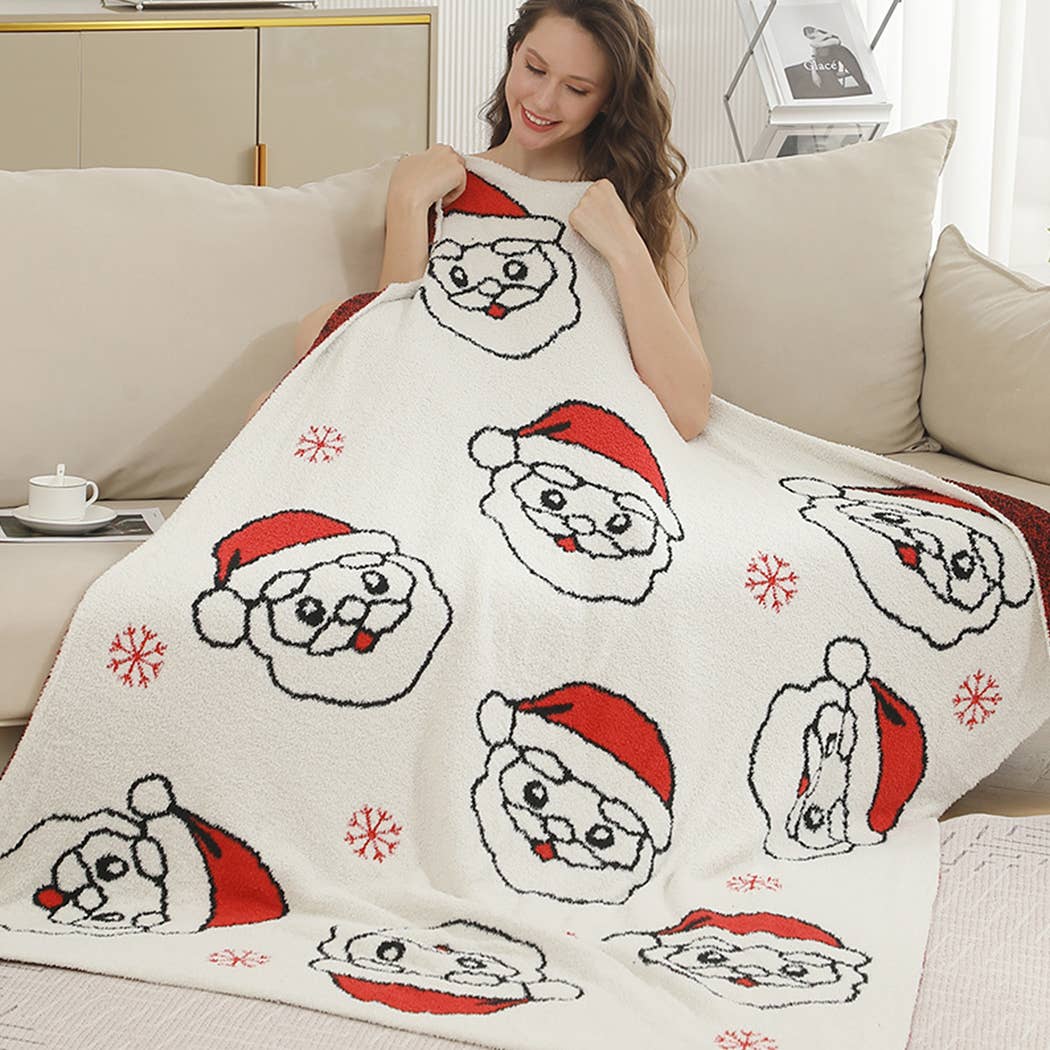 Christmas Santa Pattern Cozy Soft Throw Blanket : SANTA / ONE SIZE