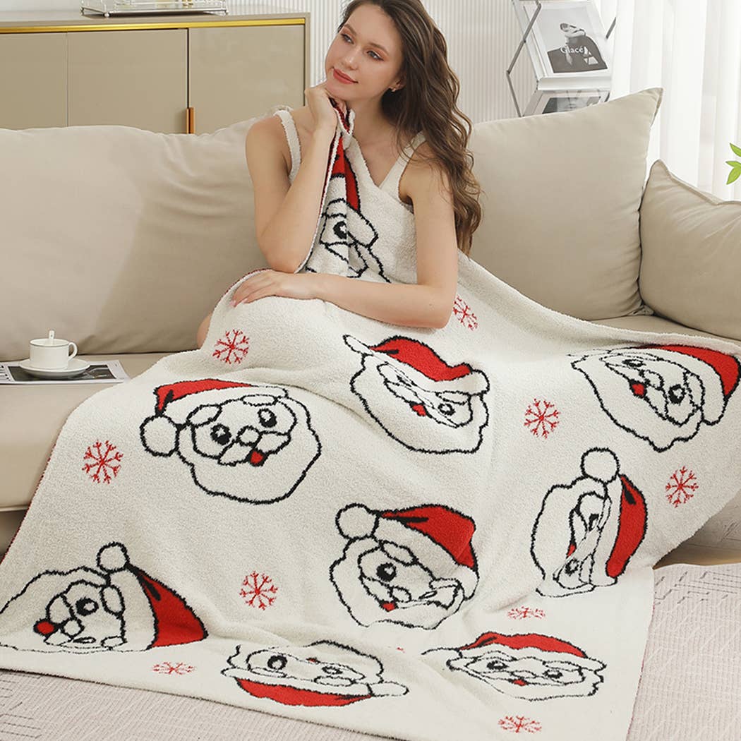 Christmas Santa Pattern Cozy Soft Throw Blanket : SANTA / ONE SIZE