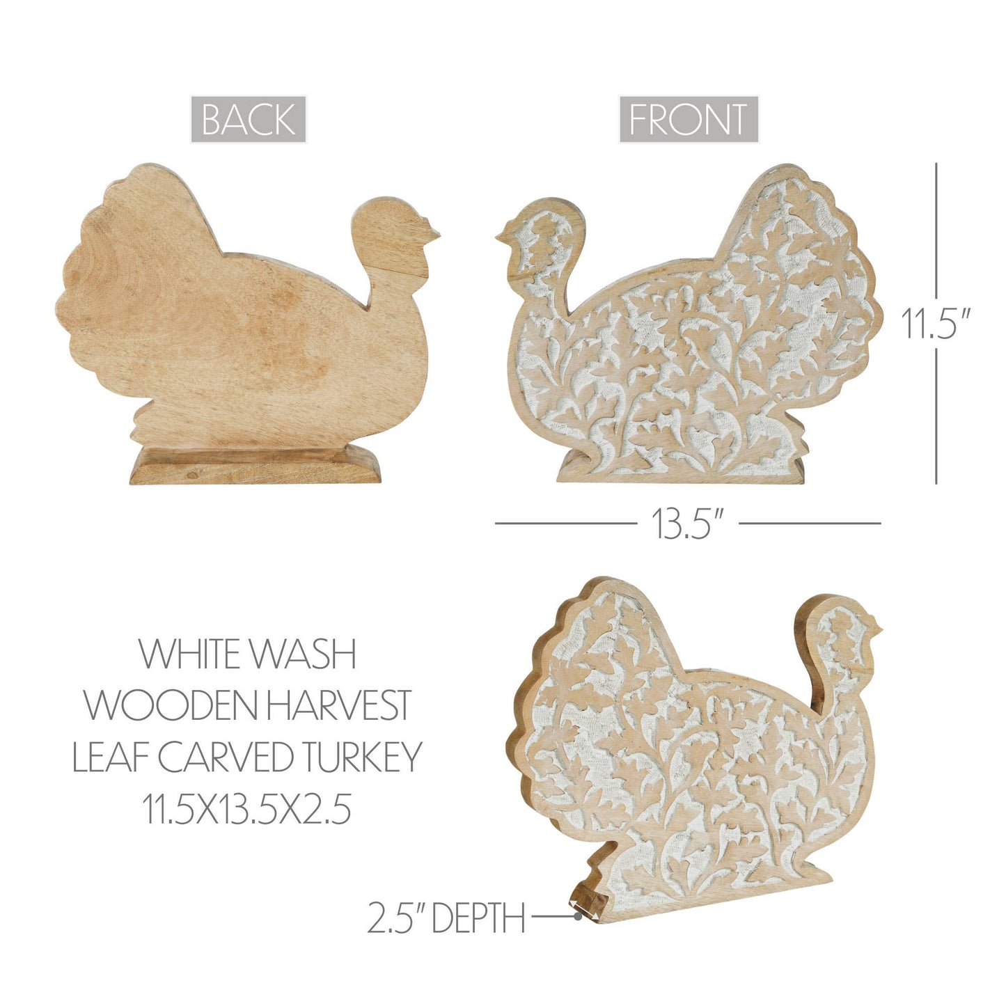 Whitewash Wooden Carved Turkey Tabletop Decor
