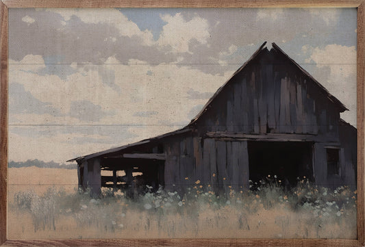Black Barn In Field: 16x10