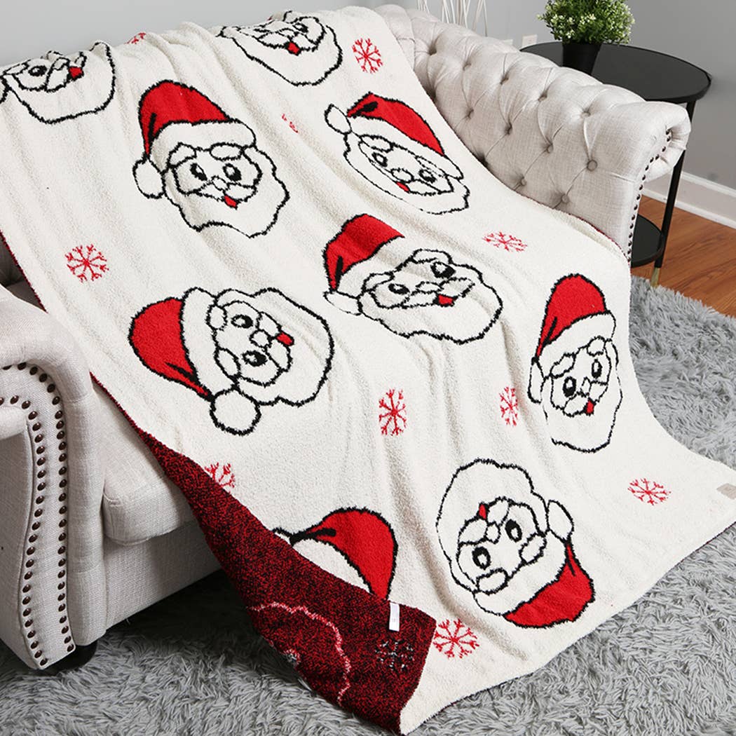 Christmas Santa Pattern Cozy Soft Throw Blanket : SANTA / ONE SIZE