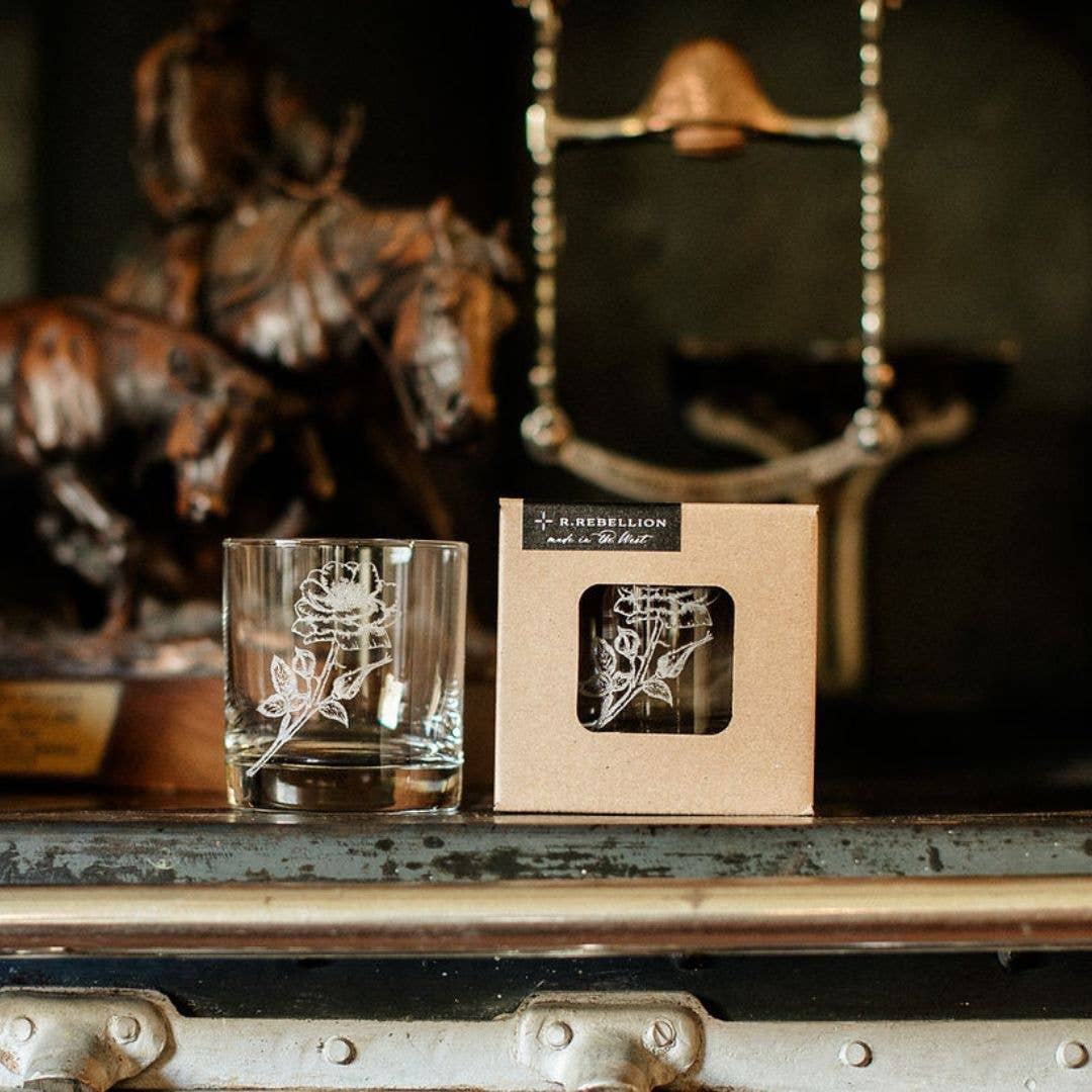 Western Etched Old Fashioned Whiskey Glass