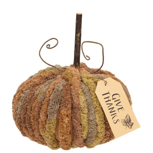 Harvest Chenille Give Thanks Pumpkin - 9" dia