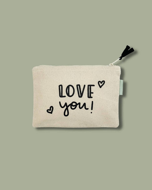 Hearts Small Canvas Zipper Pouch: Love You