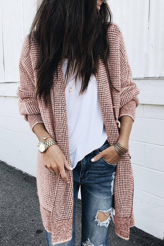 Plaid Knitted Long Open Front Cardigan