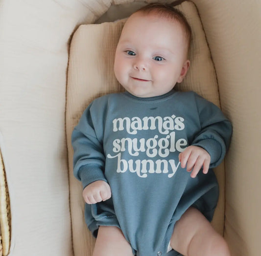 Mama's Snuggle Bunny Blue Oversized Sweatshirt Romper