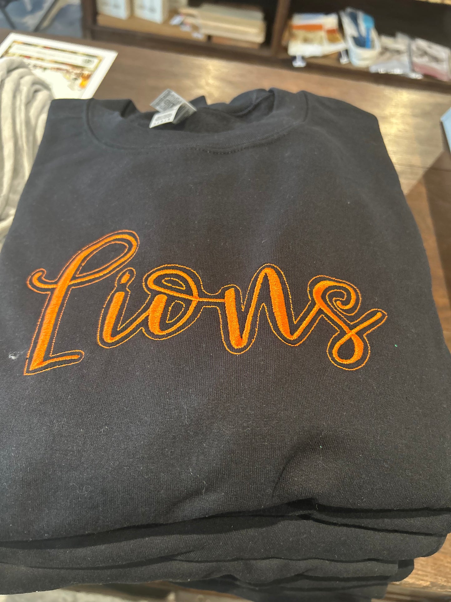 Lions Embroidered Black Crewneck Sweatshirt