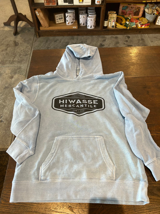 Hiwasse Mercantile Youth Hooded Sweatshirt: Light Blue
