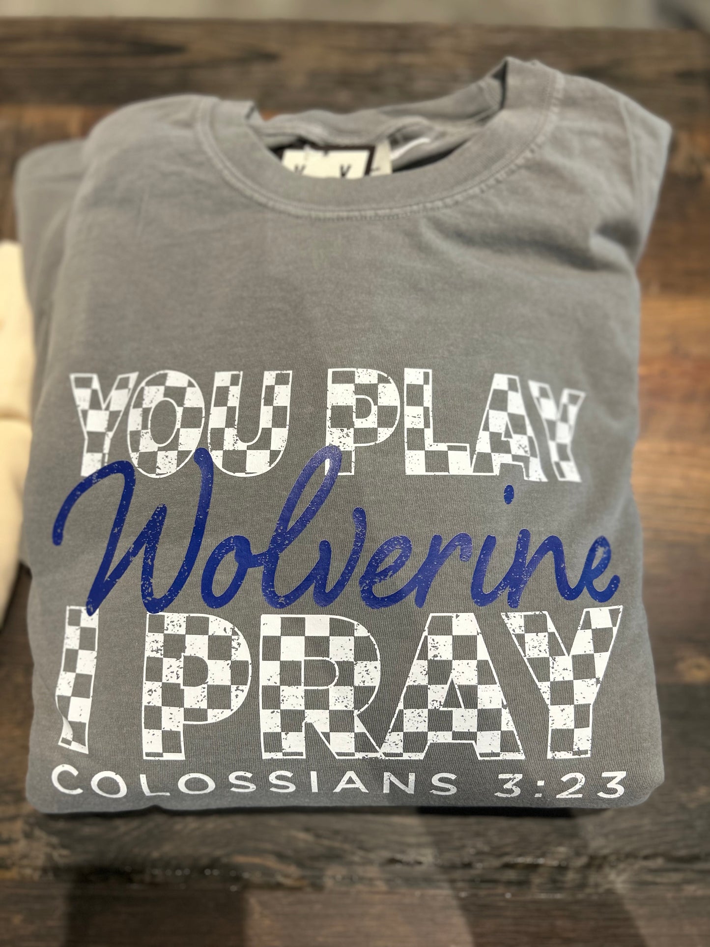 Wolverines You Play I Pray Checker Long Sleeve