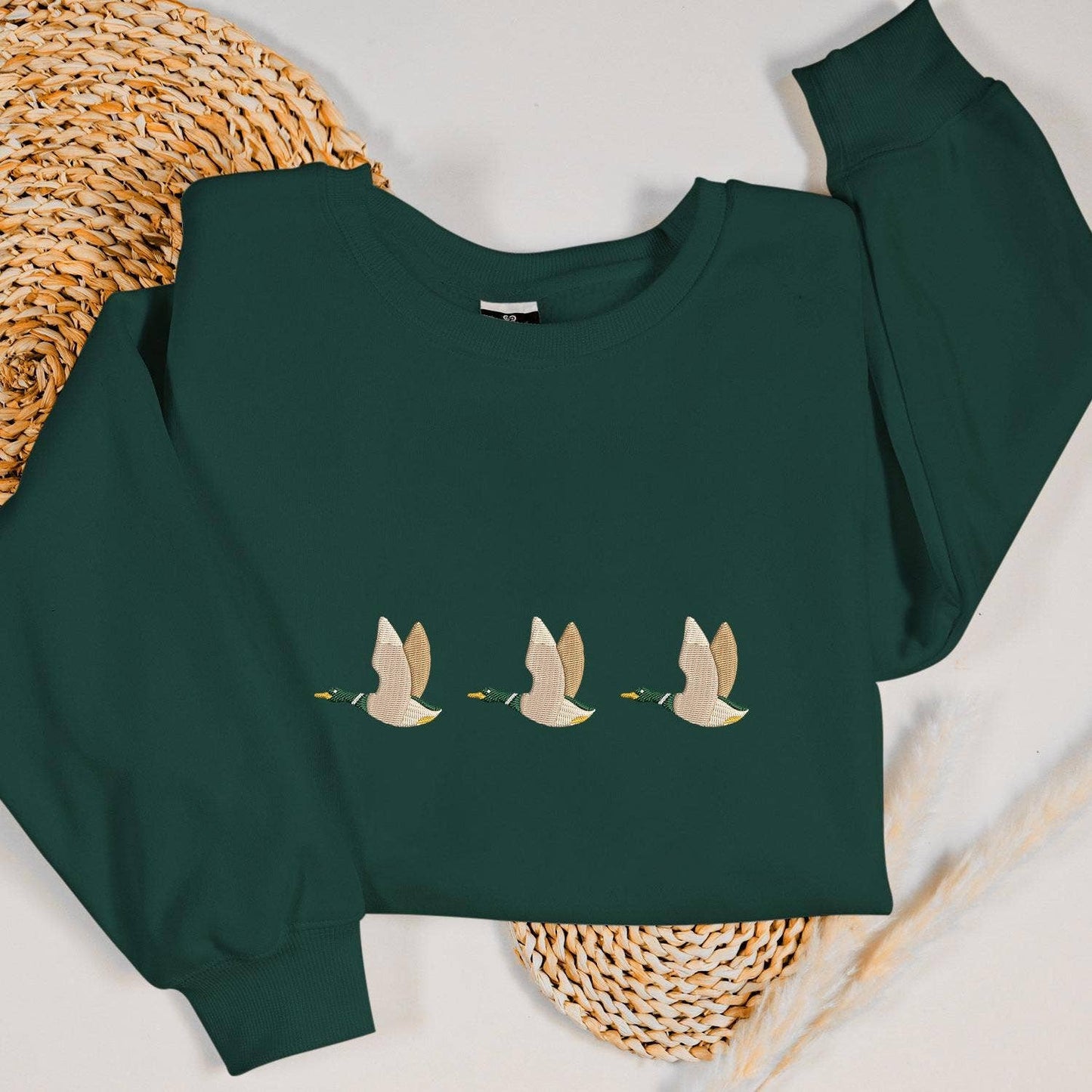 Embroidered Mallard Duck & Chicks Nature Lover Sweatshirt