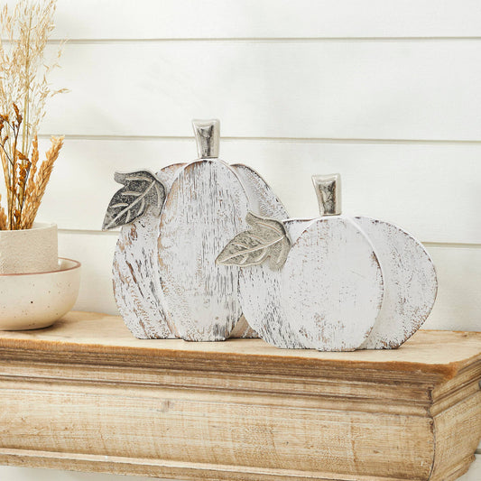 White Wash Wooden Pumpkin Set