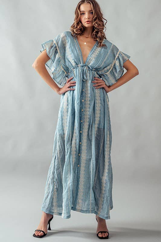 Deep V-Neck Lace Embroidery Maxi Dress