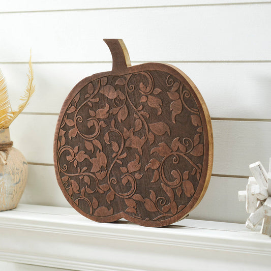 Dark Rustic Wooden Carved Pumpkin