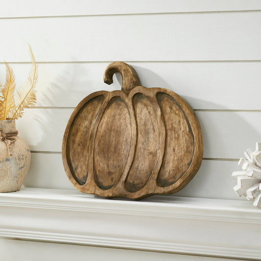 Wood Pumpkin Fall Decorative Serving Tray