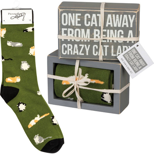 One Cat Away Box Sign And Sock Set