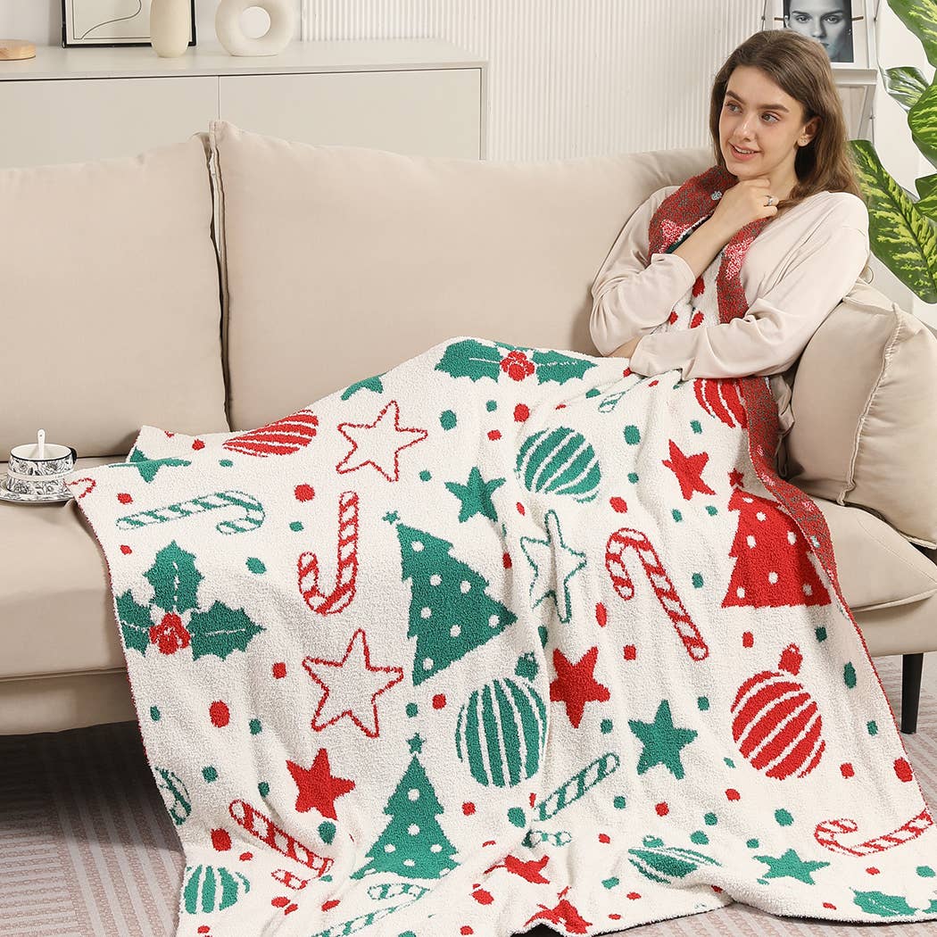 Festive Holiday Pattern Print Cozy Throw Blanket: GNRD / ONE SIZE