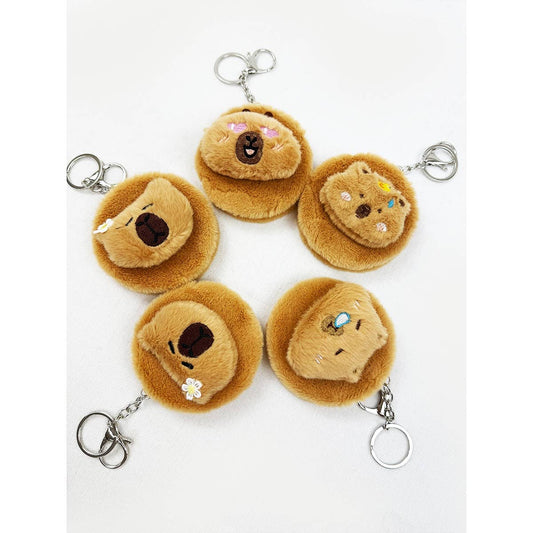 Capybara Plush Compact Mirror with Key Ring
