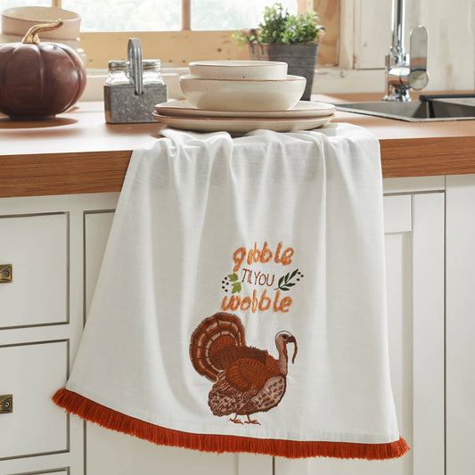 Festive Thanksgiving Gobble Til You Wobble Cotton Kitchen Dish Towel